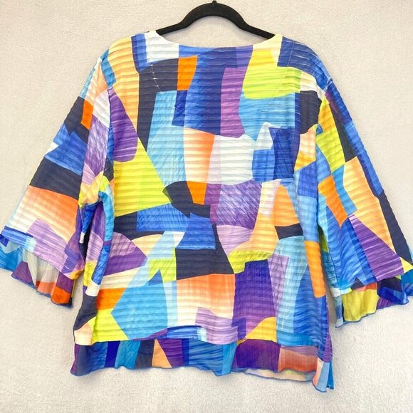 Alfred Dunner 2X Colorful Abstract Knit Top Blouse Artsy 3/4 Sleeve Indigo Daze - Picture 2 of 10
